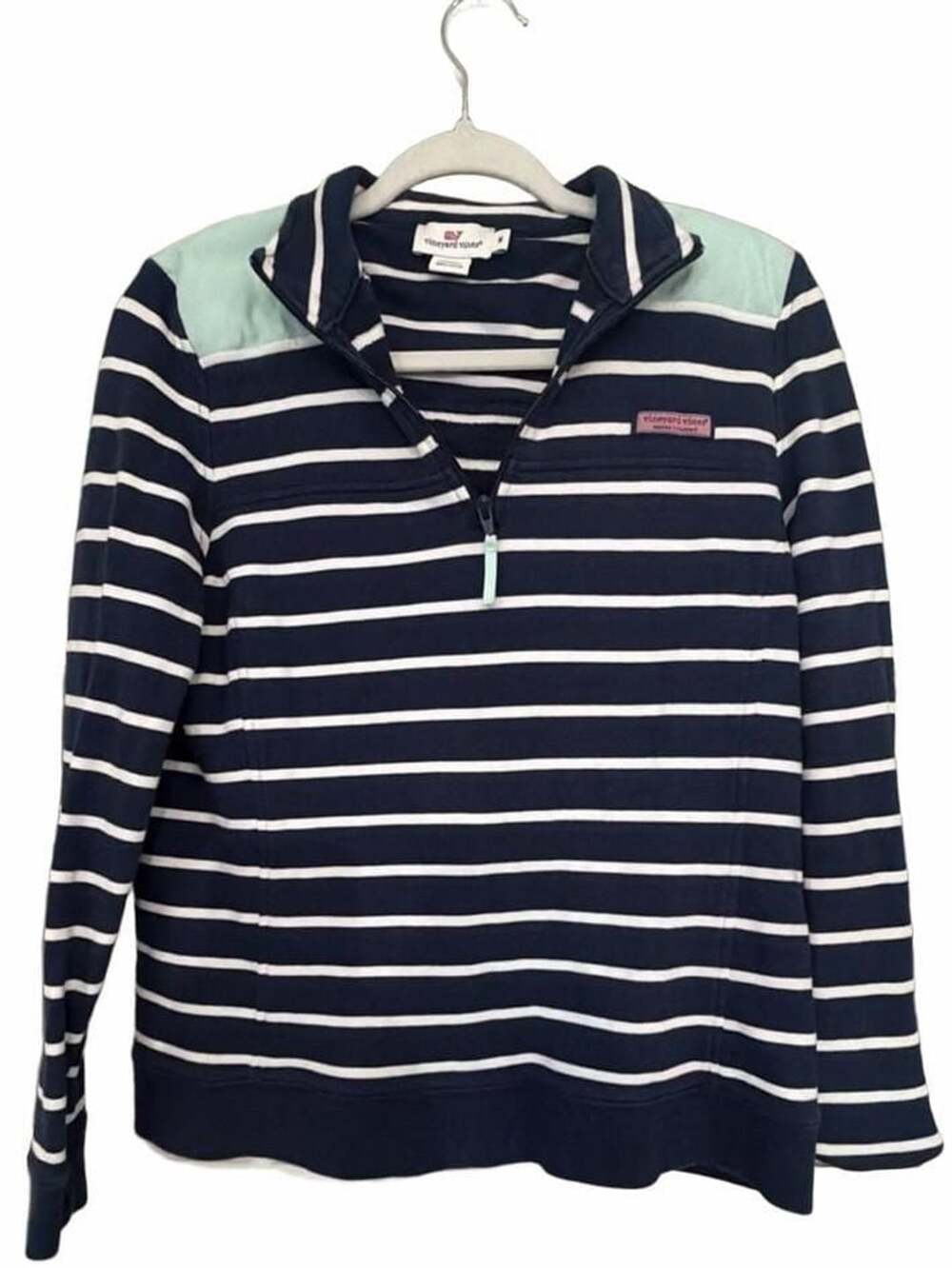 Vineyard Vines Shep Shirt Size M Navy White Striped 1/4 Zip Pullover